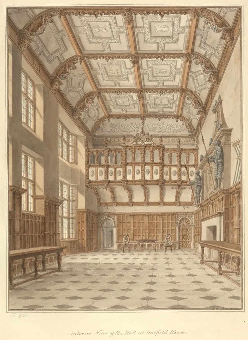 Interior View Of The Hall At Hatfield House by John Buckler - Canvas Print