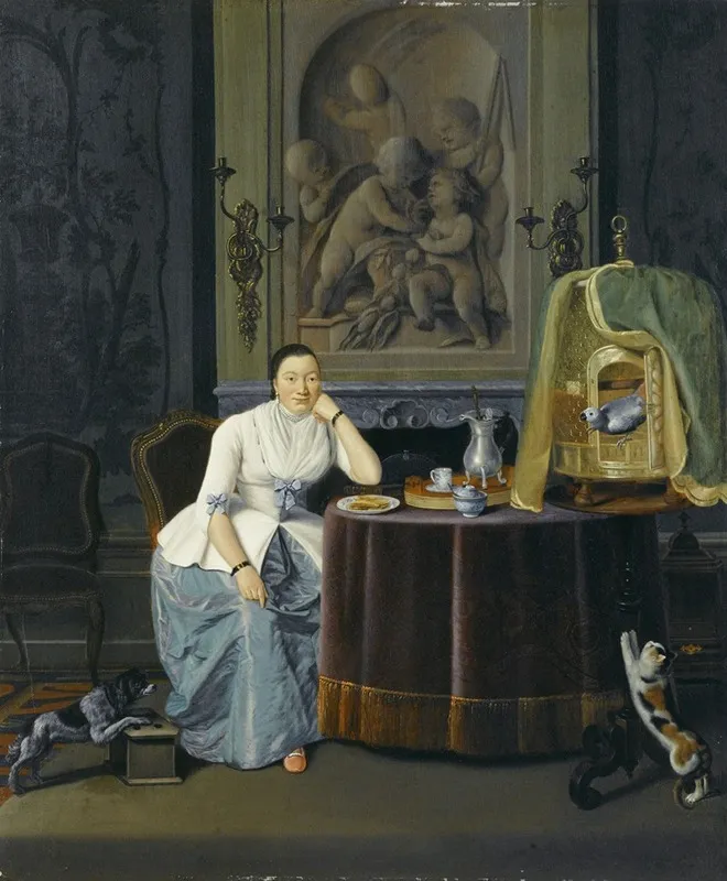Interior With A Lady Sitting At A Table