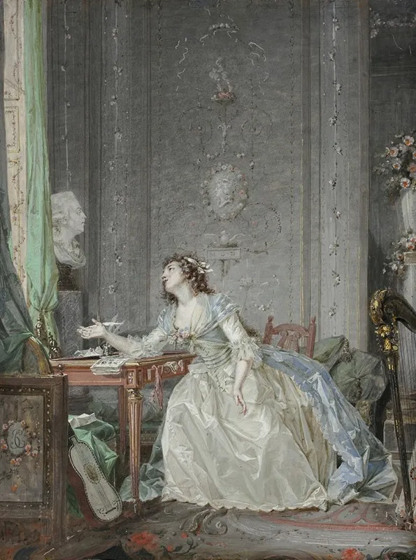 Interior With A Portrait Of A Young Lady Before A Bust