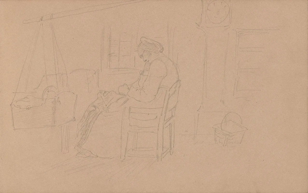 Interior With Seated Woman And Hammock