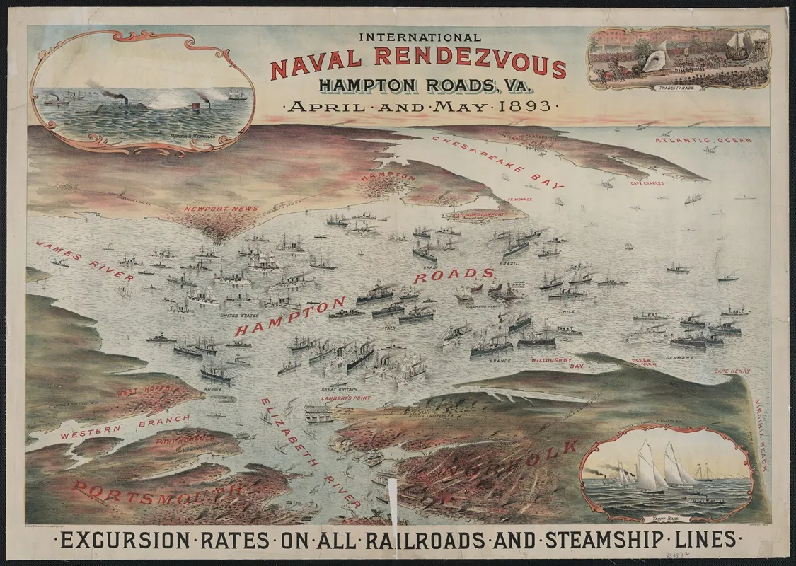 International Naval Rendezvous Hampton Roads Va by Sam W. Bowman Lith. - Canvas Print