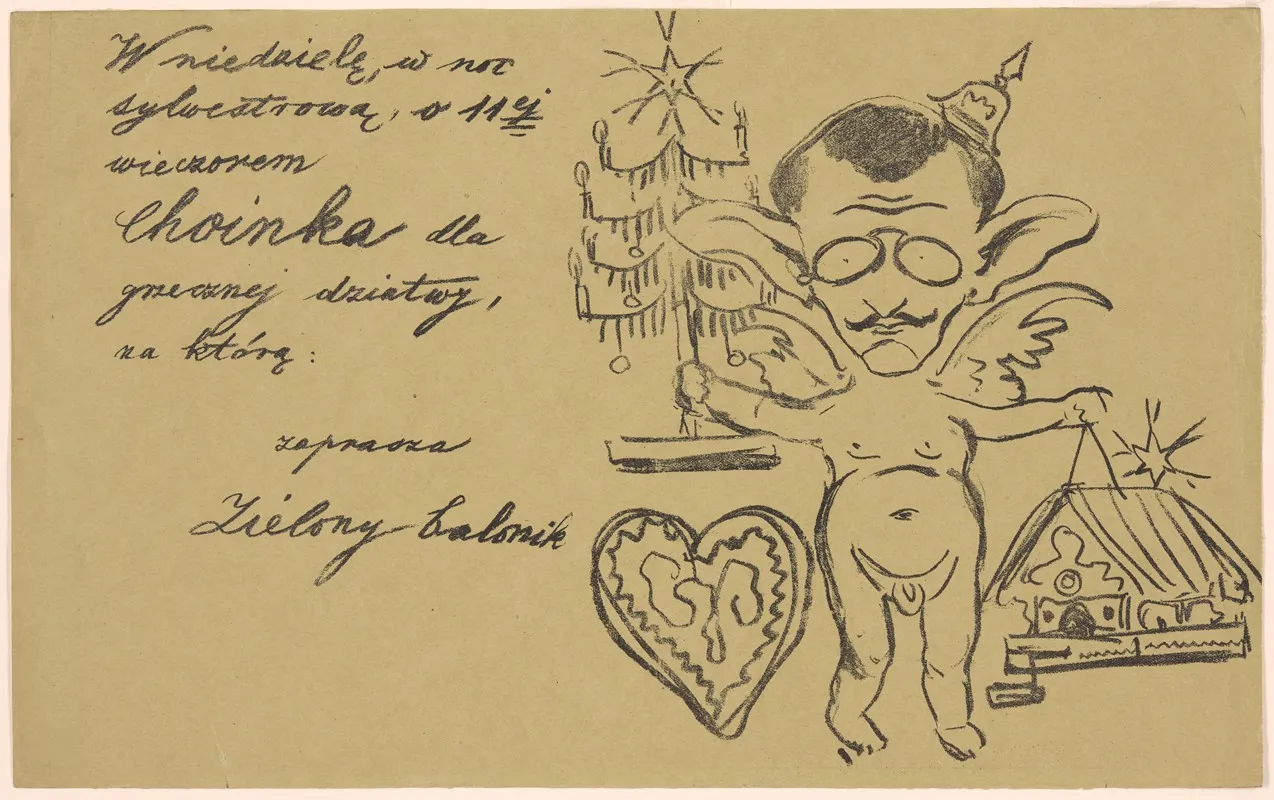 Invitation To The Zielony Balonik Cabaret With A Caricature Of Lucjan Rydel