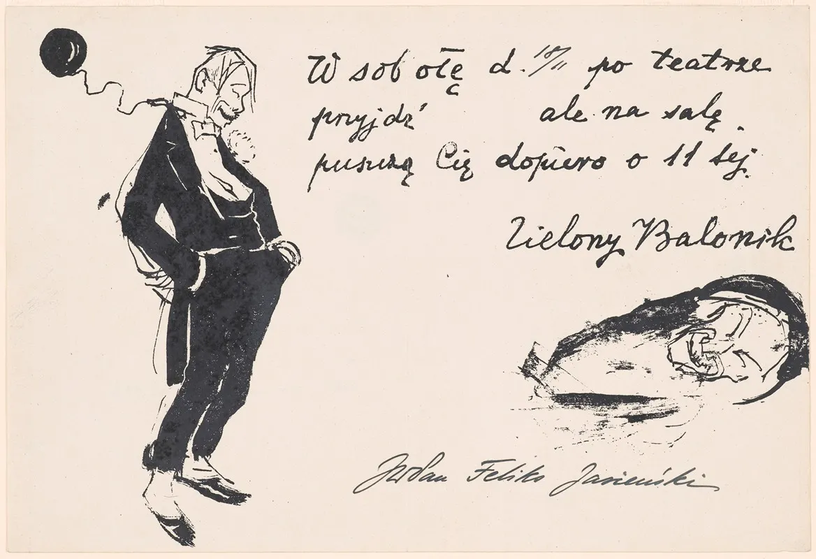 Invitation To The Zielony Balonik Cabaret With A Caricature Of Stasinek Sieroslawski To Be Held On 18 February 1911