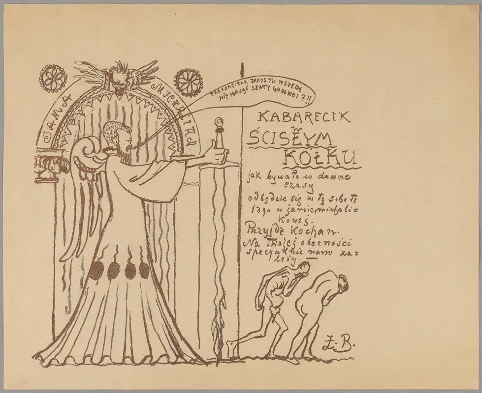 Invitation To Zielony Balonik For A Cabaret In A Close Circle With A Caricature Of Teofil Trzcinski by Henryk Kunzek - Canvas Print