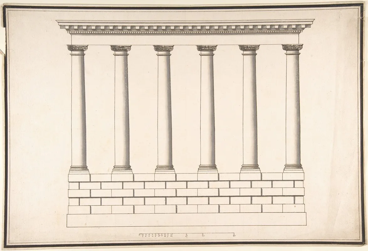 Ionic Colonnade 6 Columns On Rusticated Base by Antonio Maria Visentini - Canvas Print