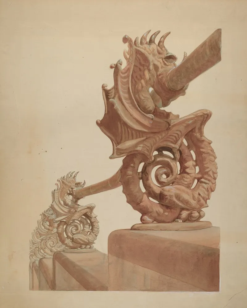 Iron Fence Sea Horse Design by Carl Hobby - Canvas Print