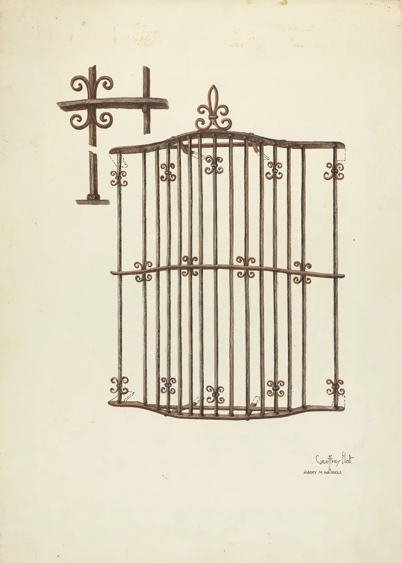 Iron Grille At Window Restoration Drawing by Geoffrey Holt and Harry Mann Waddell - Canvas Print