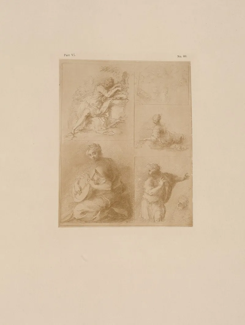 Isaac Oliver Woman Playing Lute Woman Reclining Other Figures In Poses by P. &amp; D. Colnaghi - Canvas Print