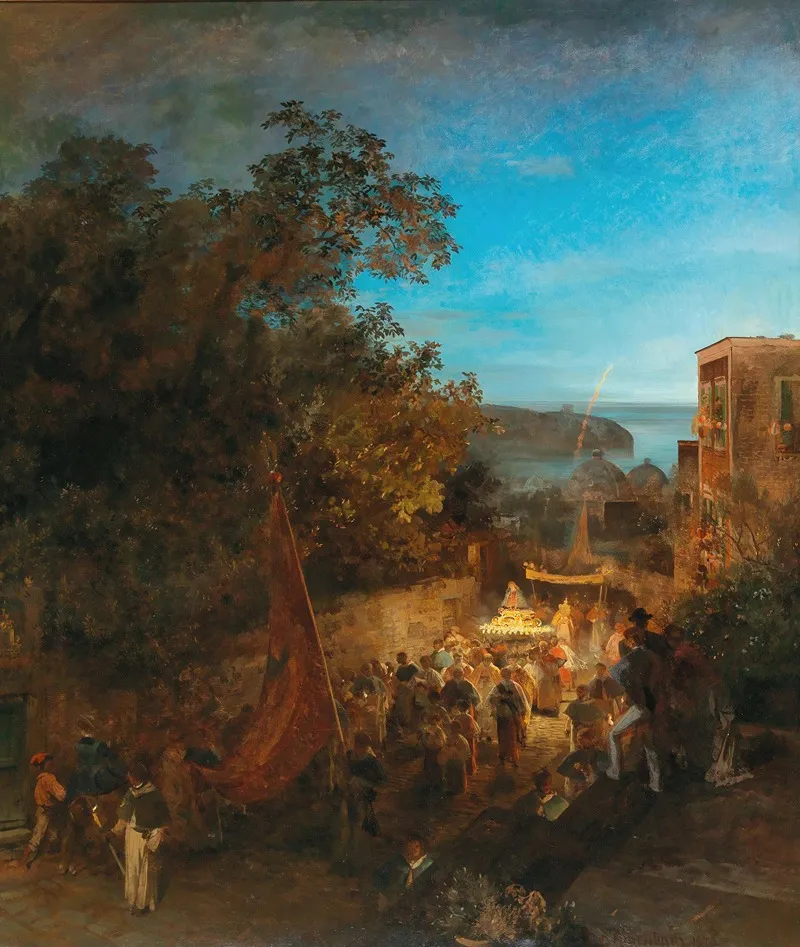 Ischia Feast Of St Anne Casamicciola by Oswald Achenbach - Canvas Print