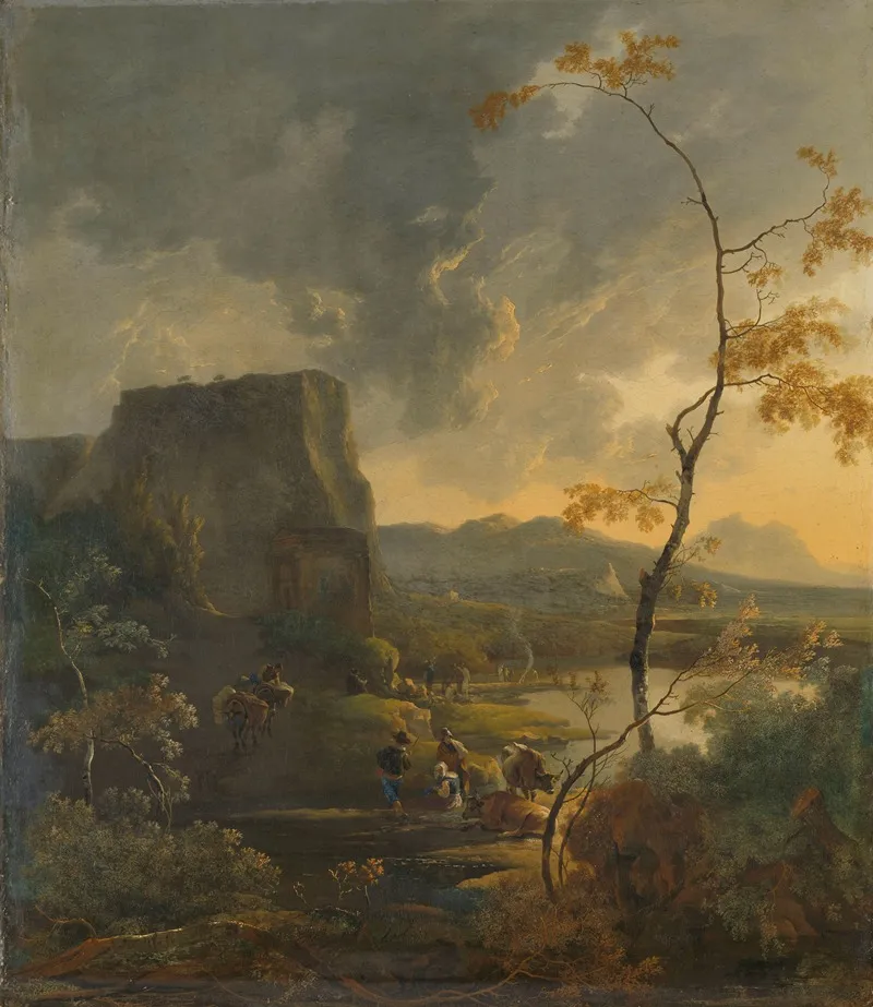 Italian Landscape With Ancient Tempietto by Adam Pynacker - Canvas Print