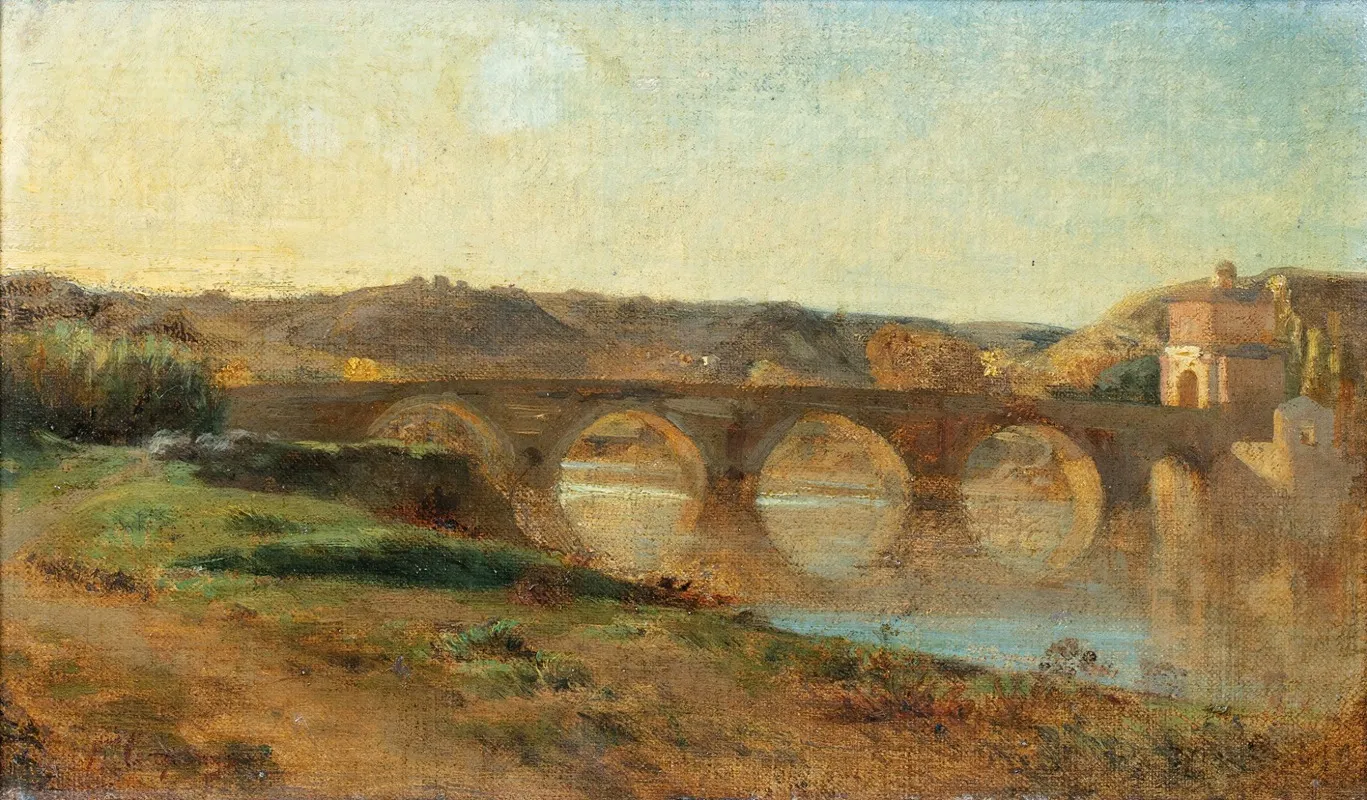 Italian Landscape With Bridge 2 by Jean-Baptiste Carpeaux - Canvas Print