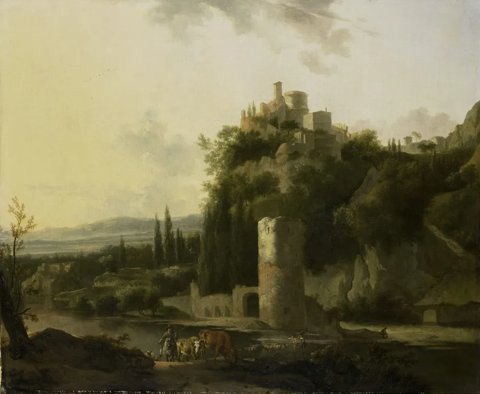 Italian Landscape With Round Tower by Frederik de Moucheron - Canvas Print