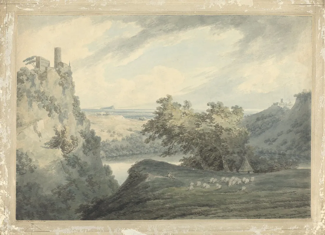 Italian Mountainous Landscape With Lake Nemi by John Robert Cozens - Canvas Print