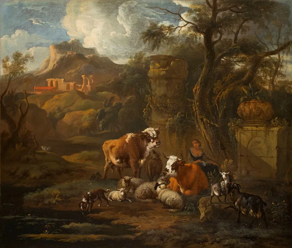 Italianised Landscape With Animals