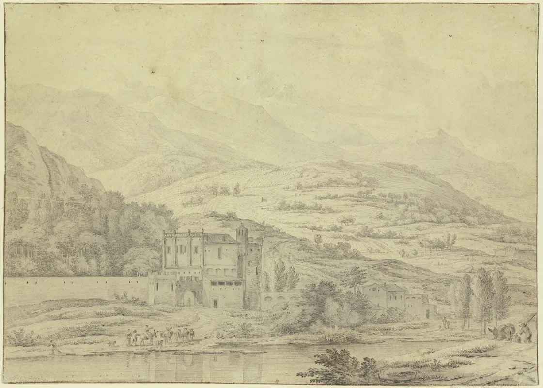 Italienische Gebirgslandschaft Mit Schlosartigem Gebaude