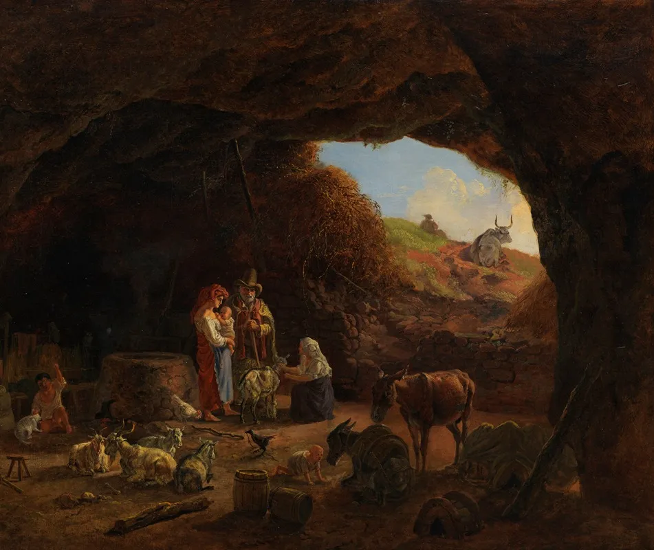 Italienische Hirtenfamilie In Der Felsenhohle by Heinrich Bürkel - Canvas Print
