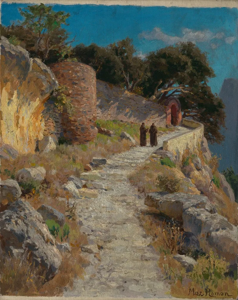 Italienische Landschaft Mit Monchen