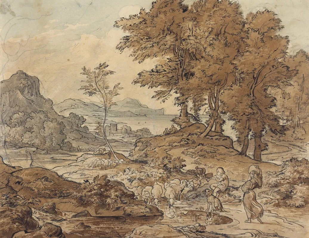 Italienische Landschaft Mit Schafherden by Adrian Ludwig Richter - Canvas Print