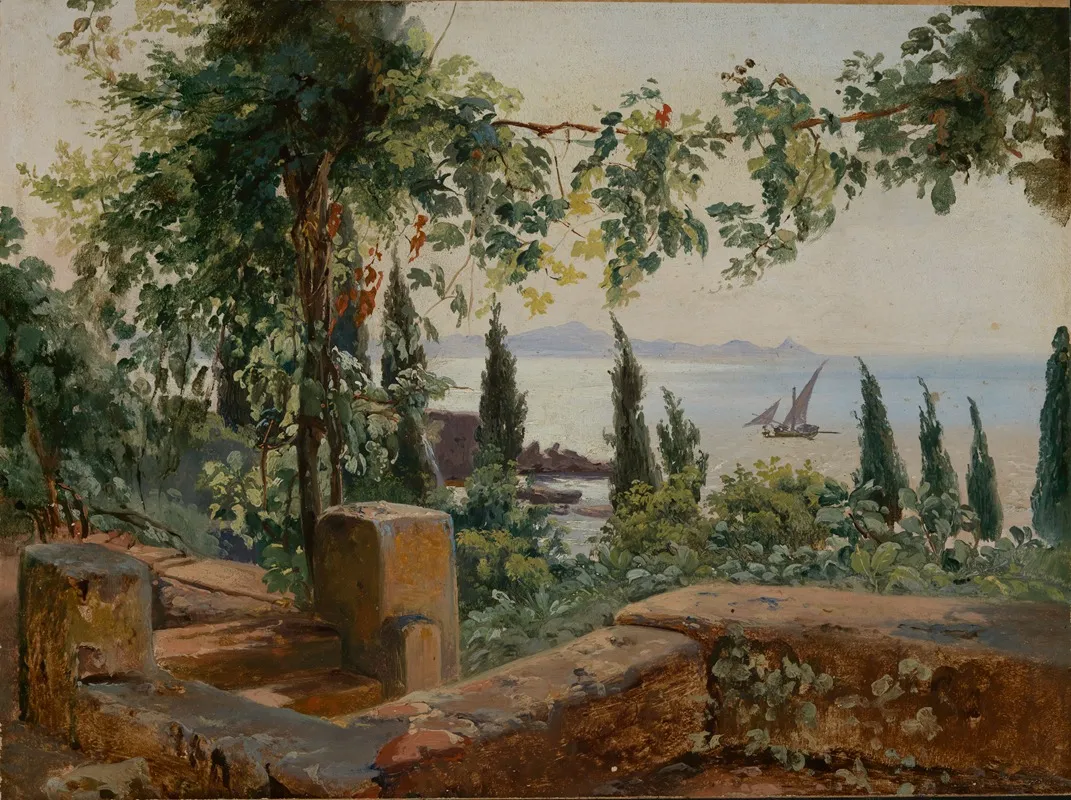Italienische Landschaftsstudie Mit Blick Auf Das Meer