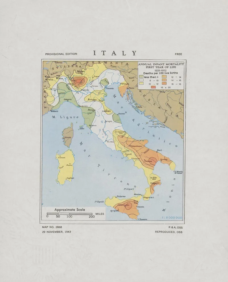 Italy Annual Infant Mortality First Year Of Life 1929 1932 by Office of Strategic Services - Canvas Print