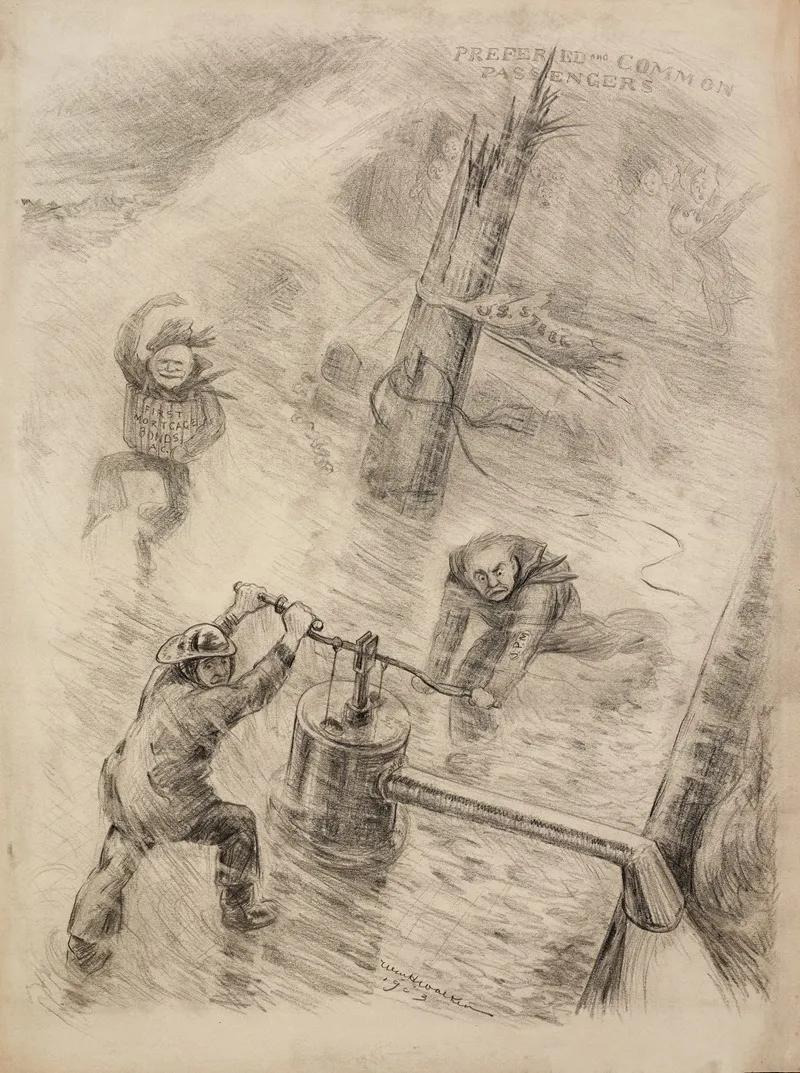 J P Morgan And Charles Schwab Try To Pump Water From A Sinking Ship Representing The U S Steel Industry