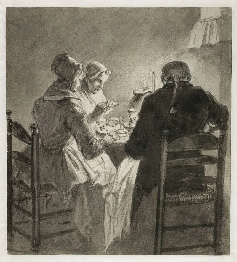 Jacob Nicolaas Elout Met Zijn Meiden In De Keuken Een Kreeftje Etend by Wybrand Hendriks - Canvas Print