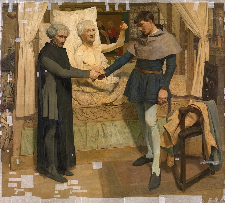 Jacob Van Maerlant Predicting Jan Breydel En Pieter De Coninck The Liberation Of Flanders On His Deathbed by Jan van Beers - Canvas Print