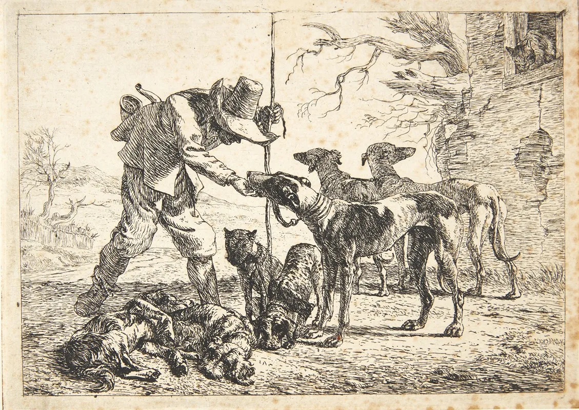 Jaeger Med Syv Hunde by Pieter van Laer - Canvas Print