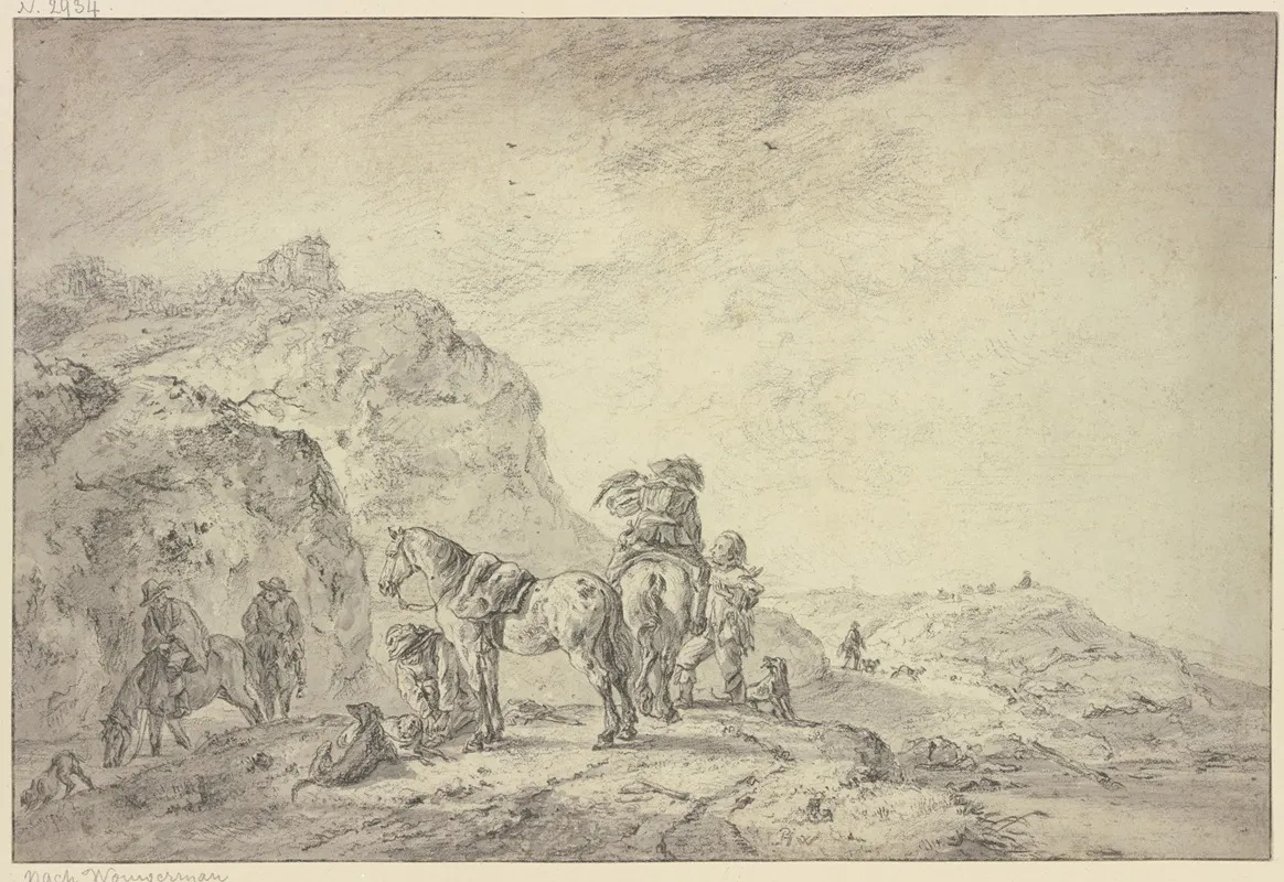 Jagdgesellschaft Mit Falkner In Einer Landschaft by Jacob van Strij - Canvas Print