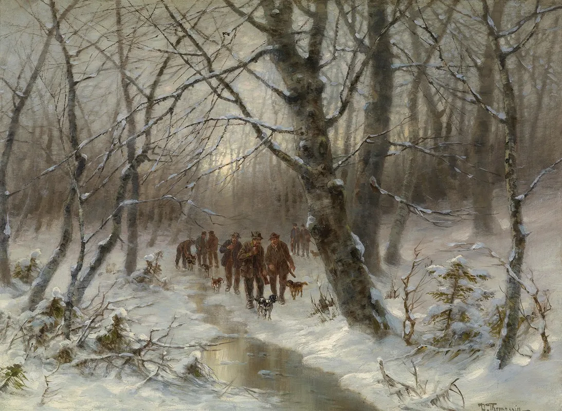 Jager Im Winterwald 2 by Désiré Thomassin - Canvas Print
