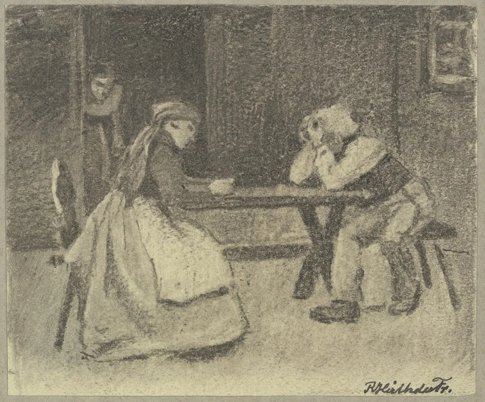 Jagerblut Mann Und Frau Sitzen An Einem Tisch by Rudolf Hirth du Frênes - Canvas Print