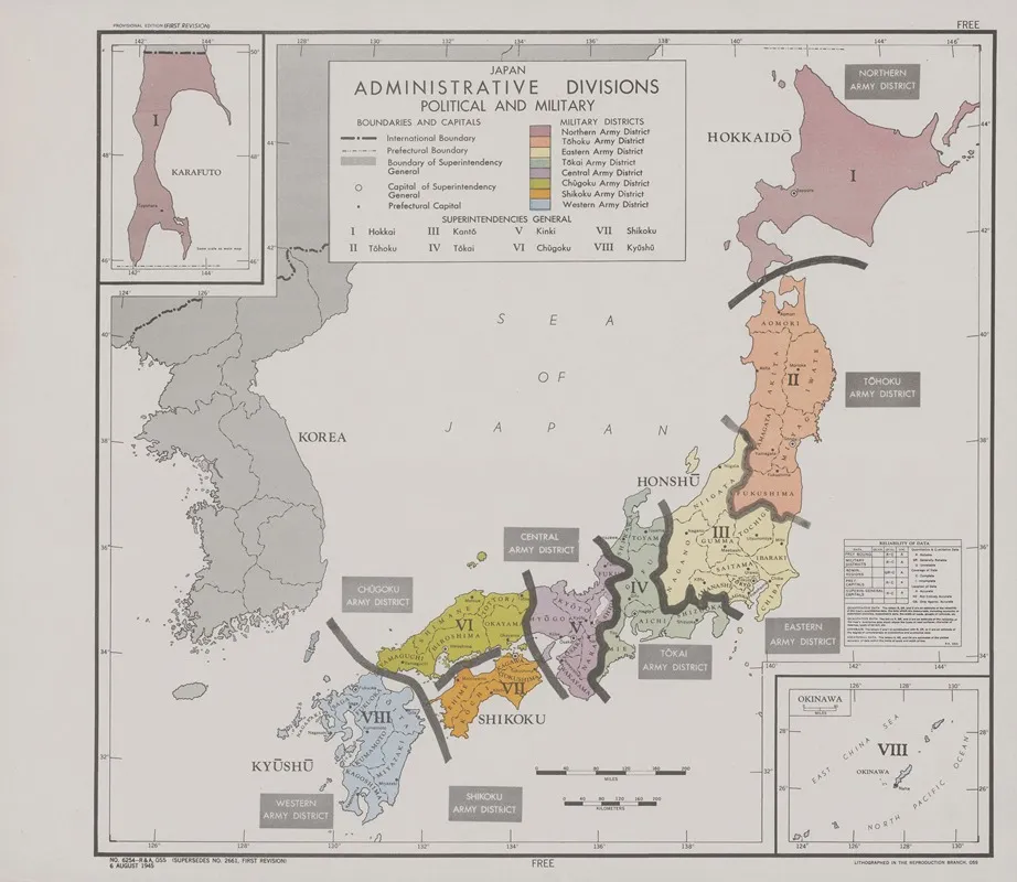 Japan Administrative Divisions Political And Military by Office of Strategic Services - Canvas Print