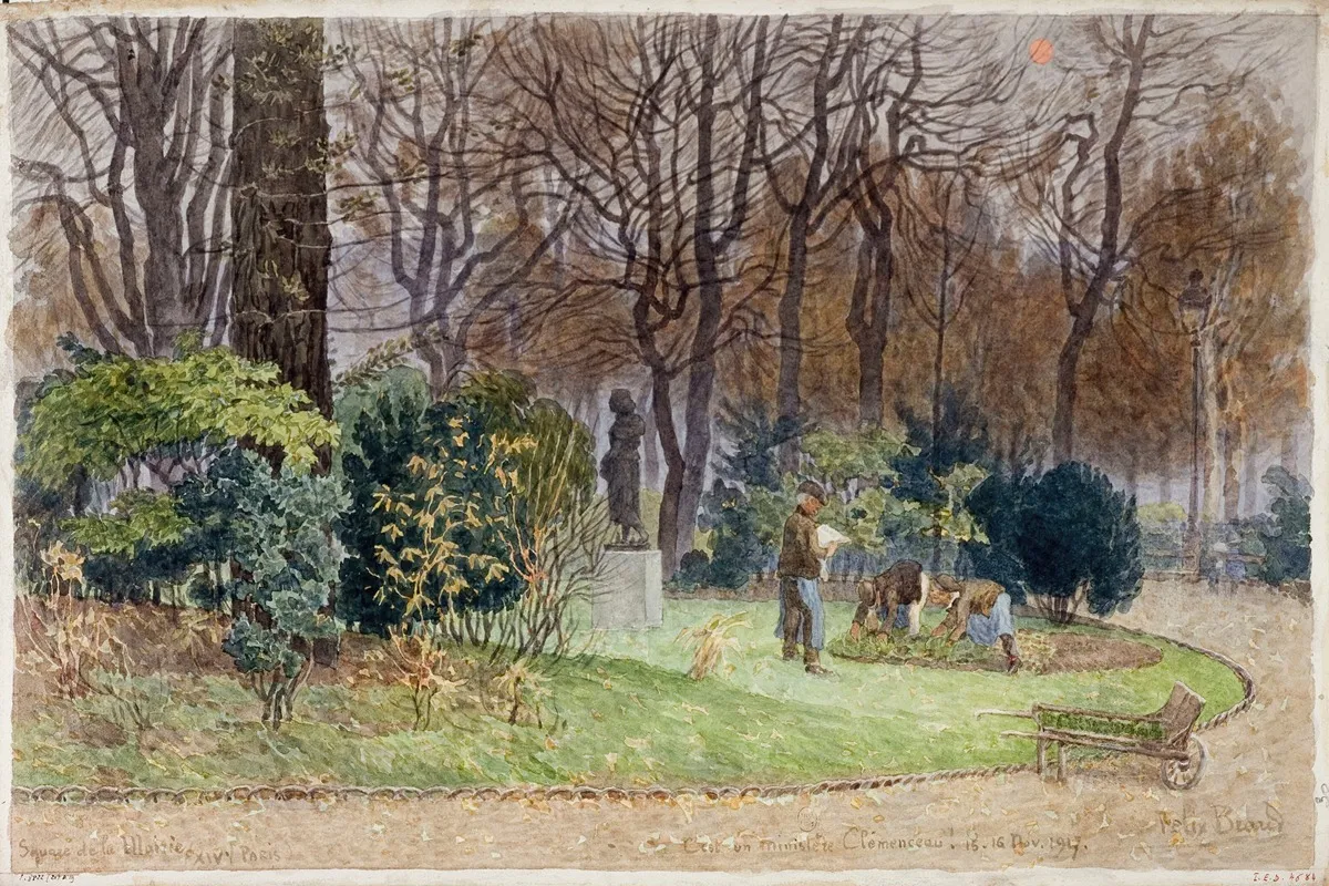 Jardiniers Dans Le Square De La Mairie Du 14eme Arrondissement 15 16 Novembre 1917 by Félix Brard - Canvas Print