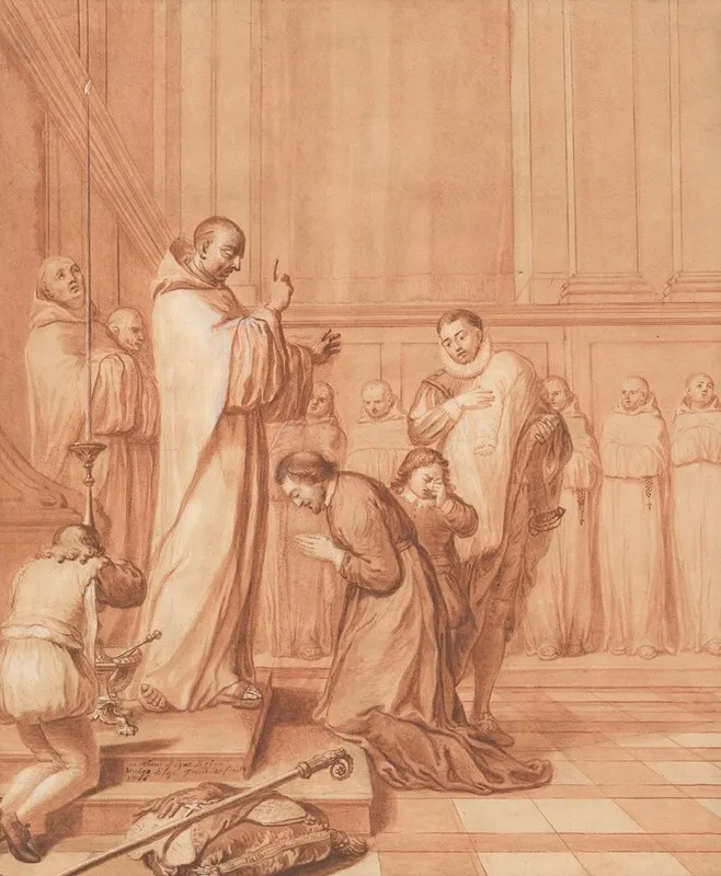 Jean De La Barriere Blessing A Cardinal by Matthieu Elias - Canvas Print