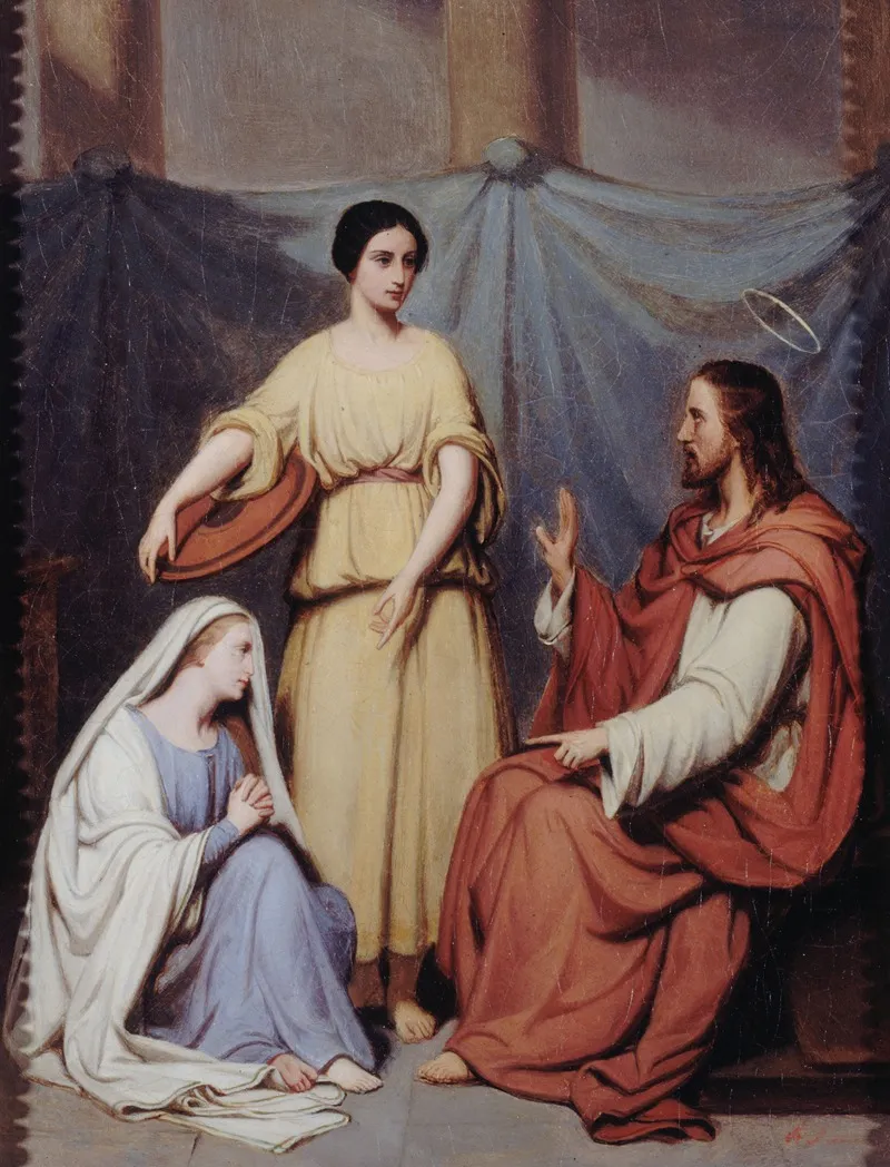 Jesus Chez Marthe Et Marie by Hendrik Scheffer - Canvas Print