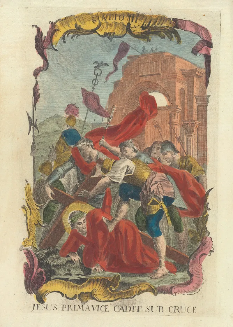 Jesus Primavice Cadit Sub Cruce by Remondini - Canvas Print