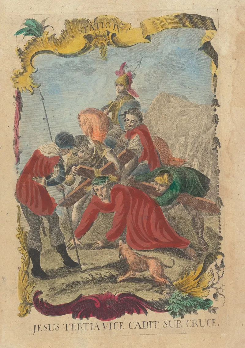 Jesus Tertia Vice Cadit Sub Cruce by Remondini - Canvas Print