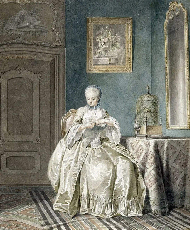 Jeune Brodeuse A La Cage