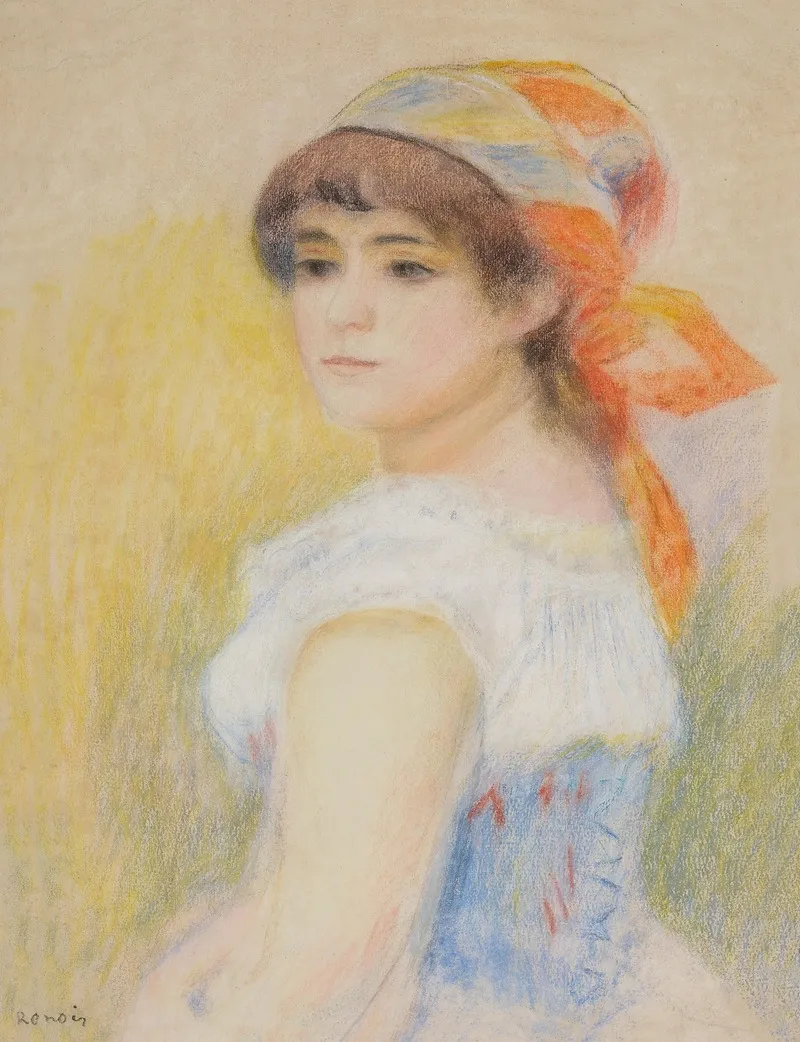 Jeune Fille Coiffee Dun Fichu Orange