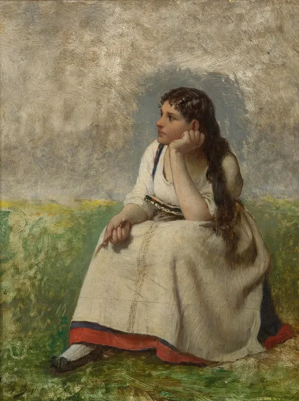 Jeune Fille Pensive by Jules Breton - Canvas Print