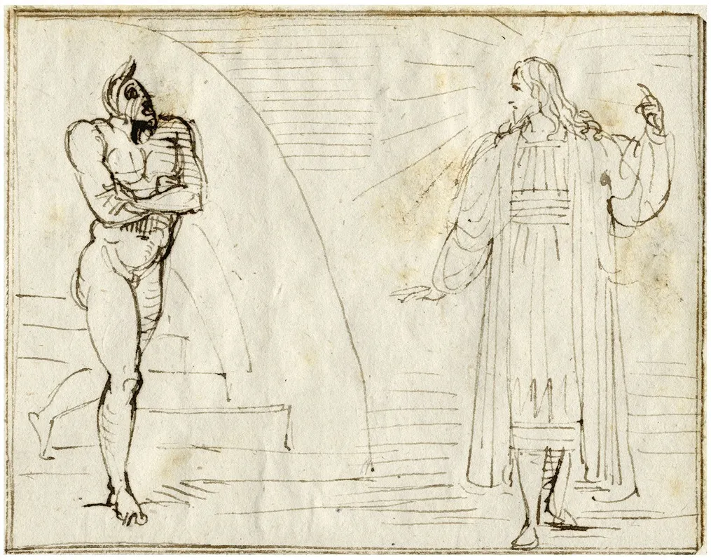 Jezus Staand Dieen Beschaamde Duivel Verwittigt by David Humbert de Superville - Canvas Print