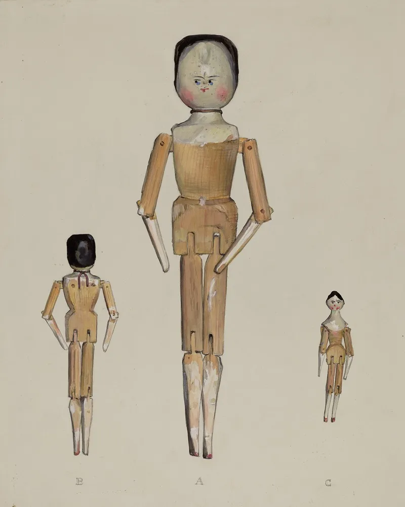 Jointed Wooden Dolls 2 by Jane Iverson - Canvas Print