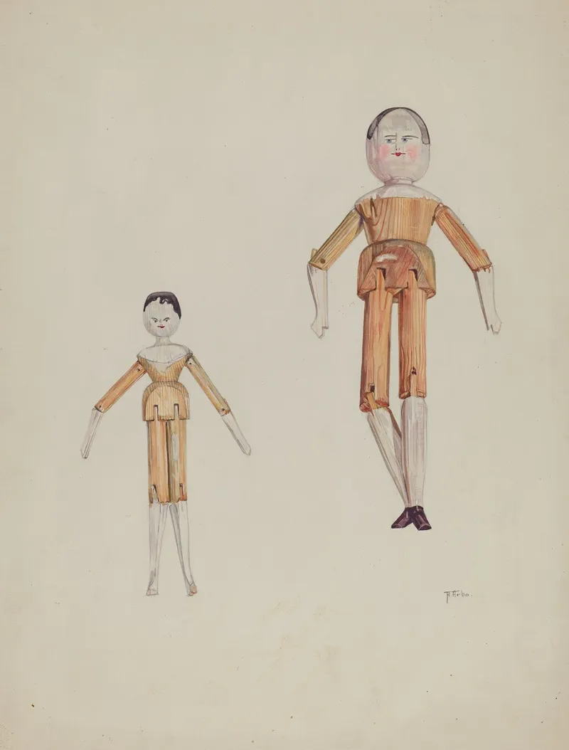 Jointed Wooden Dolls by Arelia Arbo - Canvas Print