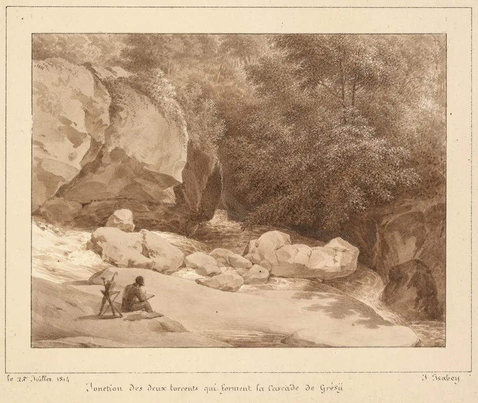 Jonction Des Deux Torrents Qui Forment La Cascade De Gresy by Jean-Baptiste Isabey - Canvas Print
