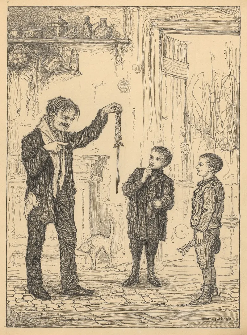 Jongens Bij Een Man Met Schaatsijzers by Willem Pothast - Canvas Print
