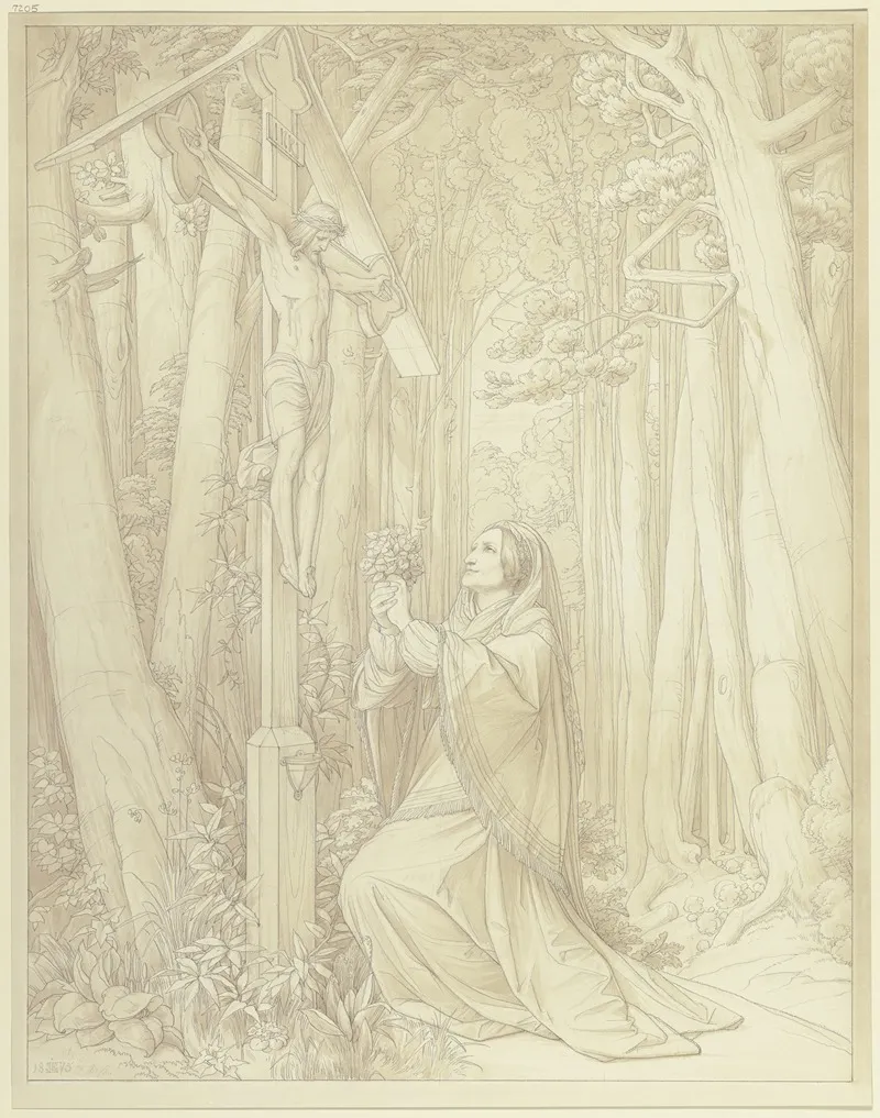 Josephine Brentano Im Wald Ein Kruzifix Verehrend