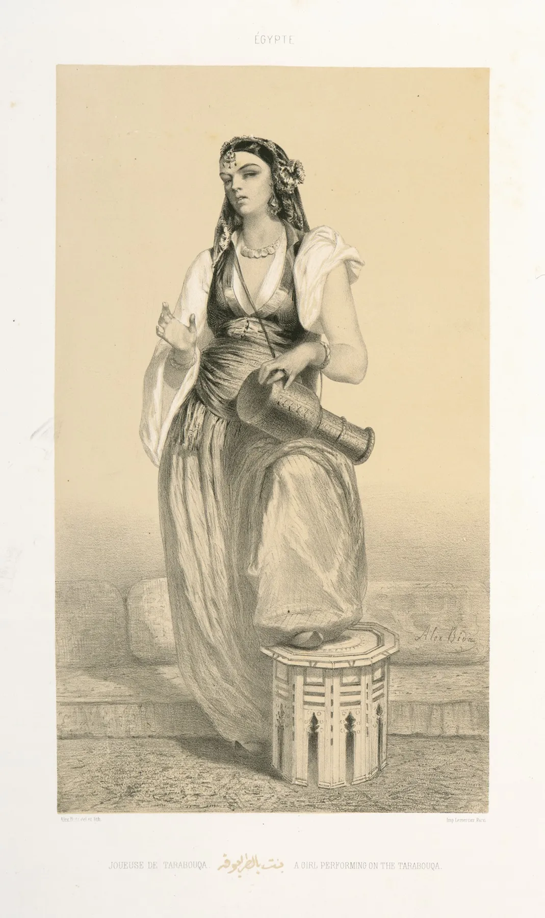 Joueuse De Tarabouqa A Girl Performing On The Tarabouqa by Alexandre Bida - Canvas Print