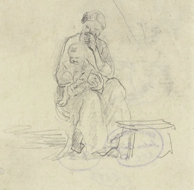 Junge Mutter Und Kind Sitzend by Anton Burger - Canvas Print