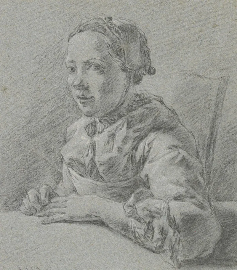 Junges Madchen Im Dreiviertelprofil Nach Links An Einem Tisch Sitzend by Franz Schütz - Canvas Print