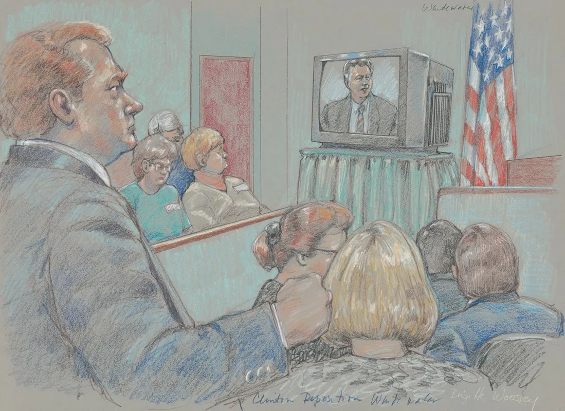 Jury And Others Watching Videotaped Deposition Of Bill Clinton During Fraud And Conspiracy Trial Of James Mcdougal Which Was Part Of The Whitewater Inquiry by Brigitte Woosley - Canvas Print